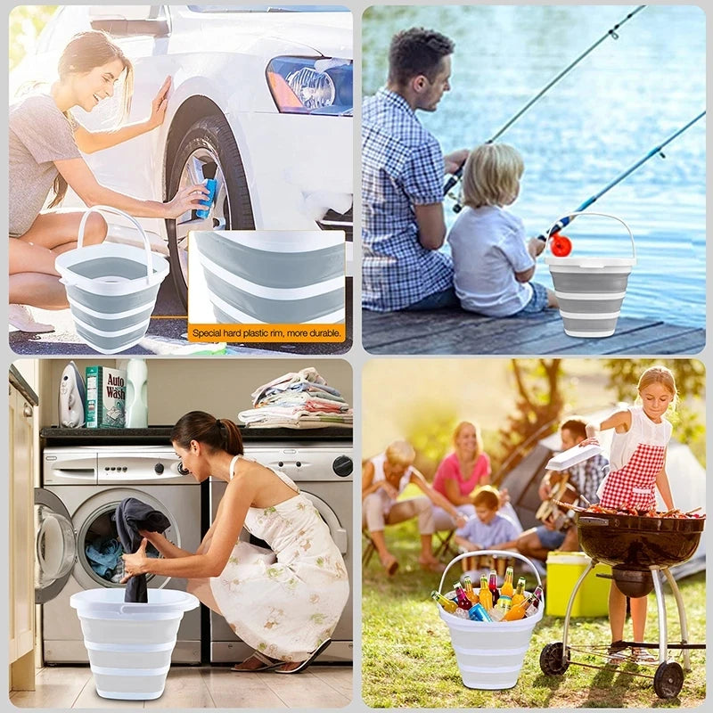 Bathroom Silicone Folding Bucket Outdoor Car Wash Bucket Square Fishing Supplies 10L Kitchen Camp Bucket