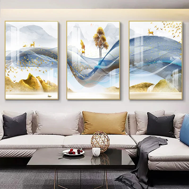 Conjunto com 3 Quadros Decorativos Estilo Nórdico Luxuoso