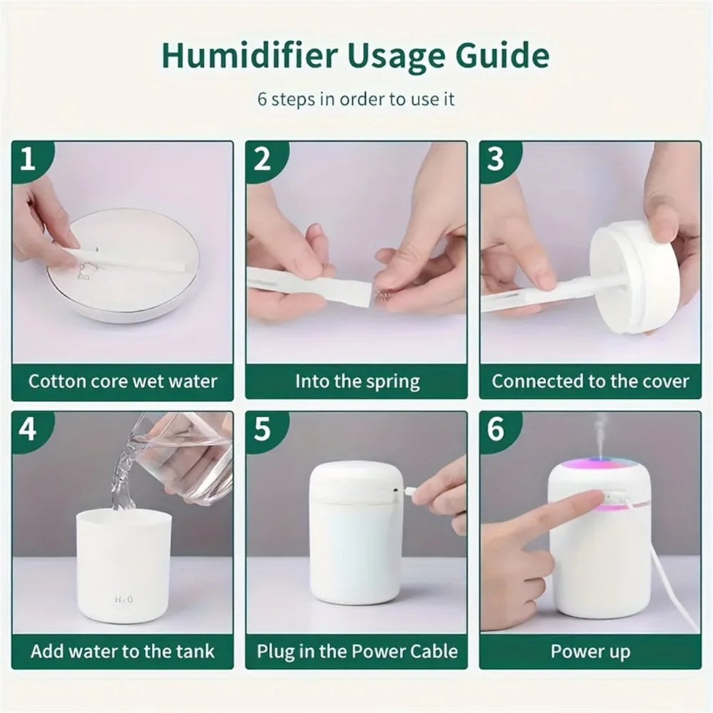 1pc Car Humidifier Colorful LED Aromatherapy Humidifier Silent Ultrasonic Air Aromatherapy Machine Suitable for Bedroom Office