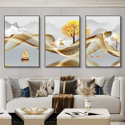 Conjunto com 3 Quadros Decorativos Estilo Nórdico Luxuoso