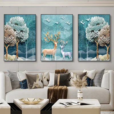 Conjunto com 3 Quadros Decorativos Estilo Nórdico Luxuoso