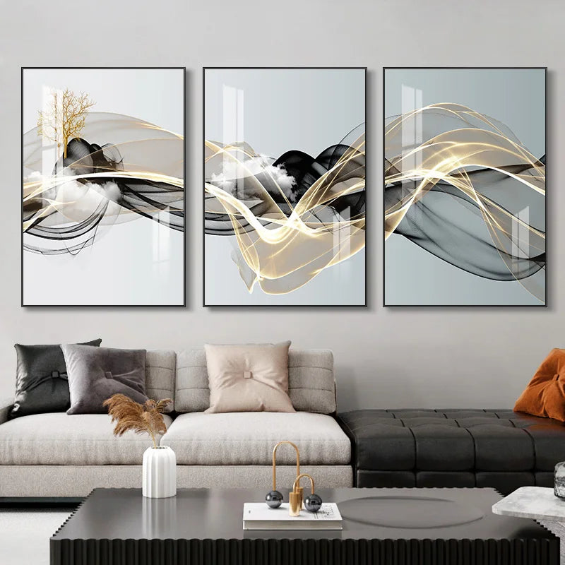 Conjunto com 3 Quadros Decorativos Estilo Nórdico Luxuoso